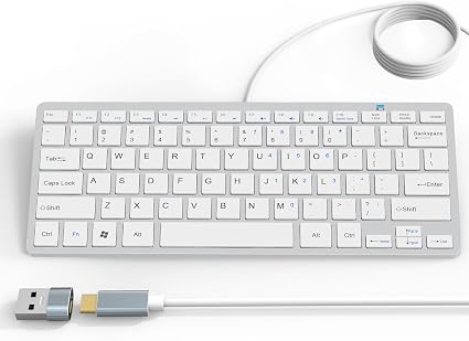 Ultra-Slim 78keys USB-C Mini Wired Keyboard with Media Hotkeys for Apple Mac Pro, MacBook 56Pro/ iMac, Air, Mac mini, Laptop Computers, Windows Desktop PC 11/10/8/7, with USB-C to A OTG Adapter,White