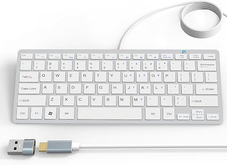 Ultra-Slim 78keys USB-C Mini Wired Keyboard with Media Hotkeys for Apple Mac Pro, MacBook 56Pro/ iMac, Air, Mac mini, Laptop Computers, Windows Desktop PC 11/10/8/7, with USB-C to A OTG Adapter,White