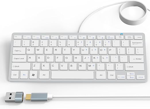Ultra-Slim 78keys USB-C Mini Wired Keyboard with Media Hotkeys for Apple Mac Pro, MacBook 56Pro/ iMac, Air, Mac mini, Laptop Computers, Windows Desktop PC 11/10/8/7, with USB-C to A OTG Adapter,White