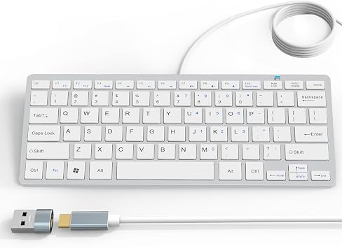 Ultra-Slim 78keys USB-C Mini Wired Keyboard with Media Hotkeys for Apple Mac Pro, MacBook 56Pro/ iMac, Air, Mac mini, Laptop Computers, Windows Desktop PC 11/10/8/7, with USB-C to A OTG Adapter,White