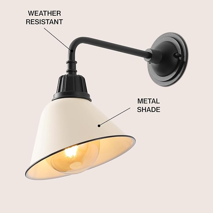 JONATHAN Y JYL7612J Croydon 9.63" 1-Light Farmhouse Industrial Indoor/Outdoor Iron LED Gooseneck Arm Outdoor Sconce for Entryway Lobby Kitchen Bathroom Bedroom Living Room Hallway, Matte Almond