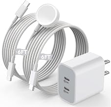 Super Fast Charger for Apple Watch & iPhone, 40W Dual USB C Port Fast Charger Adapter with 6FT Long Apple iWatch Cable and USB C to C Cord Compatible with Apple Watch Series 10/9/8/7/SE/6/5, iPhone 17