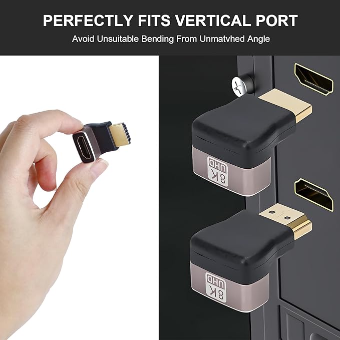 Gold Plated HDMI 90 & 270 Degree Adapter - 2 Pack, Right Angle, Vertical, L Shape, Supports 8K@60Hz, 4K@120Hz, for HDTV, Xbox, PS5
