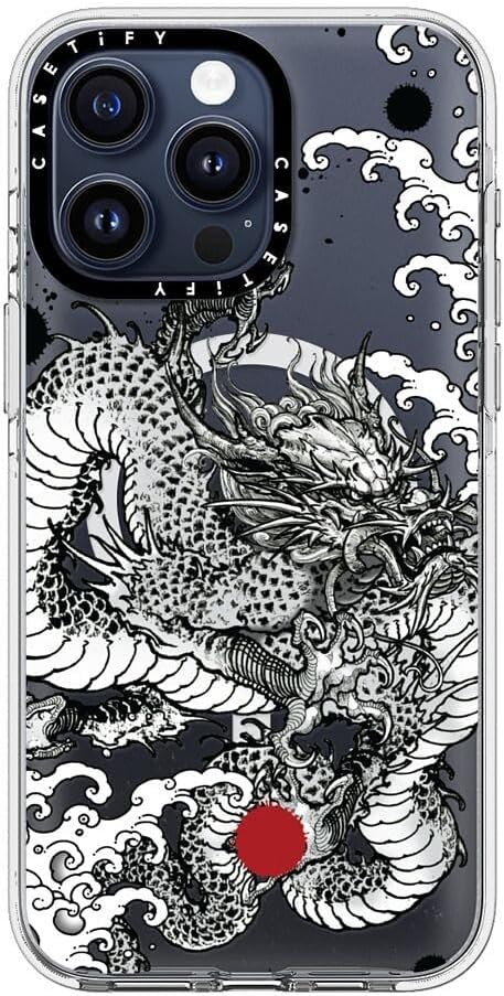 CASETiFY Clear iPhone 15 Pro Max Case [Not Yellowing / 6.6 ft. 3X Military Grade Drop Protection/Magsafe] - Power Dragon - Clear