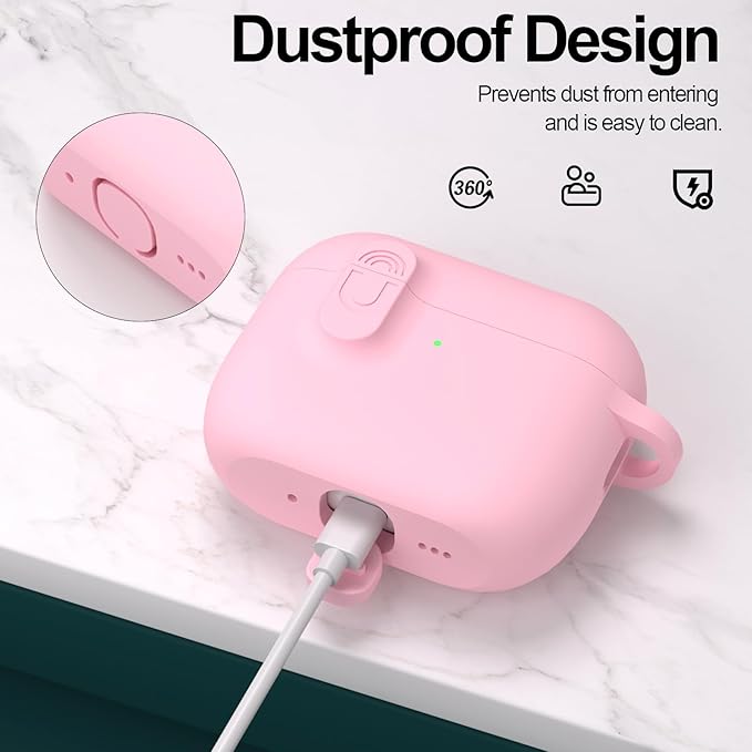 ATUAT for AirPods Pro 3 Case with Magnetic Lid Lock, Protective Soft Silicone Cover with Keychain Cleaner Kit for Women Men for Apple AirPods Pro 3rd Generation(2025), Front LED Visible, Pink