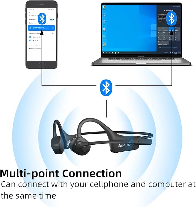 Bone Conduction Bluetooth Headphones with ENC Boom Mic Wireless Computer Headsets with Mic Noise Canceling Open Ear 8H Playtime Multi-Device Pairing for Sports Work Driving Study