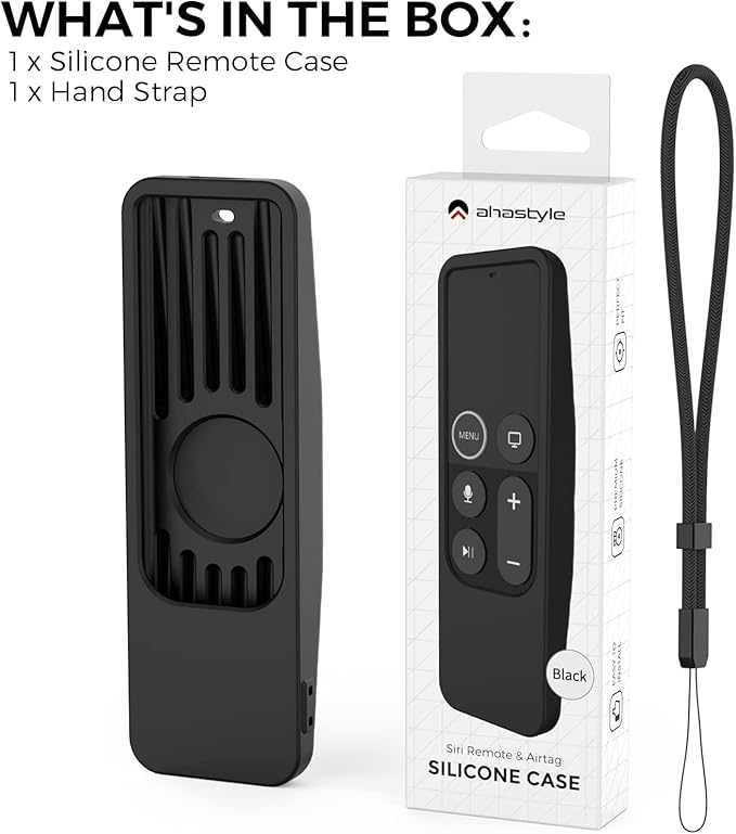 AhaStyle Protective Case for Apple TV Siri Remote [1st Gen] with AirTag Holder, Anti Slip Silicone Cover Compatible with 2016 Apple TV HD and 2017 TV 4K [1st Generation] (Black)
