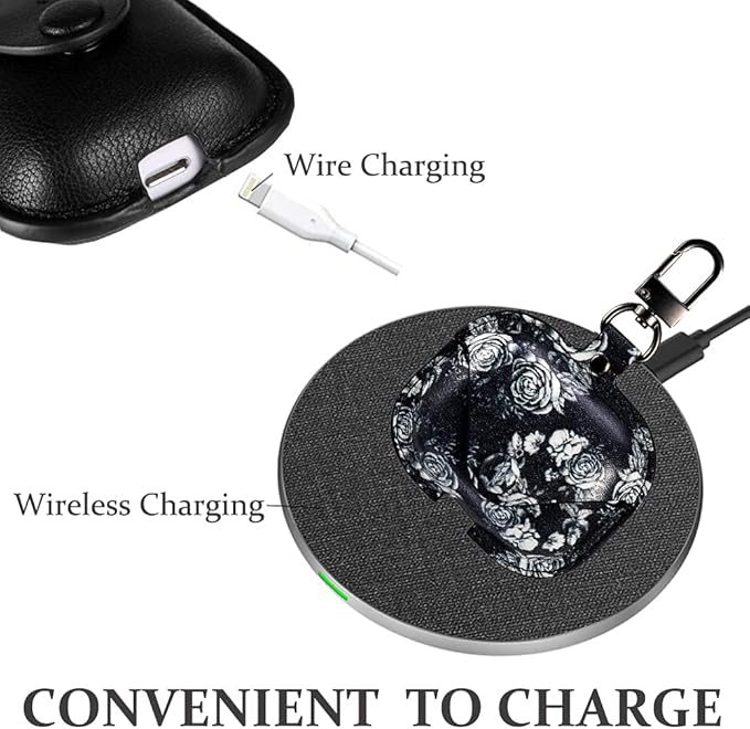 Genuine Leather Case Compatible with AirPods Pro Case 2nd/1st Gen (2023/2022/2019), VOMA Protective Cover for Apple AirPods Pro 2/Pro Wireless Charging Case with Keychain and Snap Lock Gray Rose