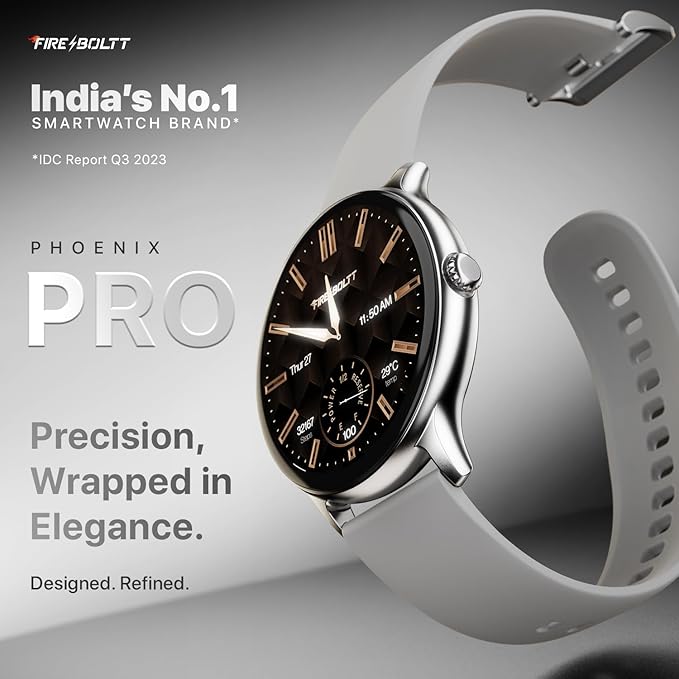 Fire-Boltt Phoenix Pro 35.3mm (1.39 inch) Bluetooth Calling Smart Watch, AI Voice Assistant, Metal Body with 120+ Sports Modes, SpO2, Heart Rate Monitoring. (Silver Grey)