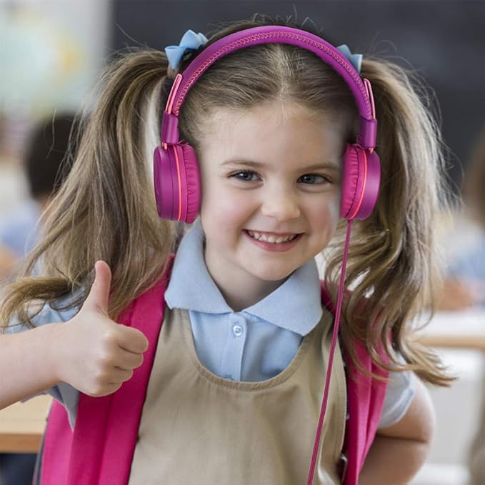 M1 Kids Headphones Wired Headphone for Kids,Foldable Adjustable Stereo Tangle-Free,3.5MM Jack Wire Cord On-Ear Headphone for Children (Purple)