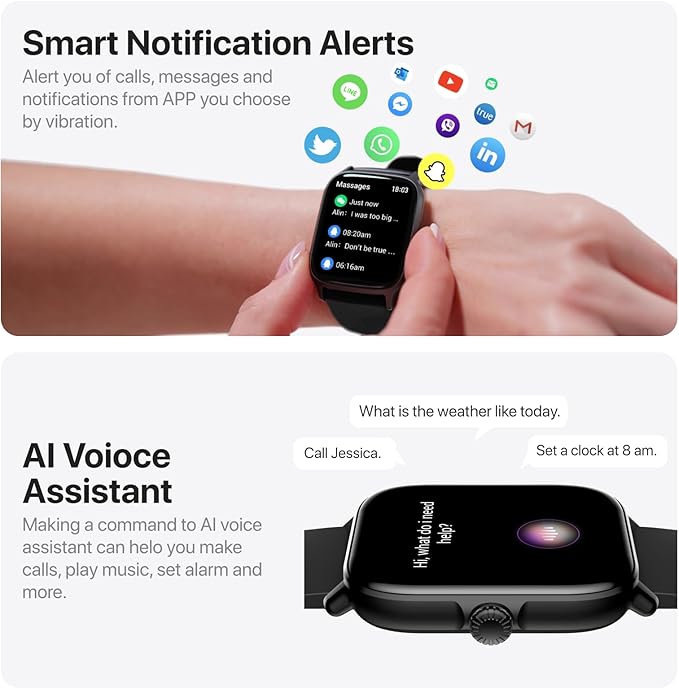 Smart Watch for Men Women (Answer/Make Calls/AI Voice Control) 1.91" for Android Phones iPhone Samsung Compatible IP68 Waterproof/Heart Rate/Sleep Tracker/116 Sport Modes.