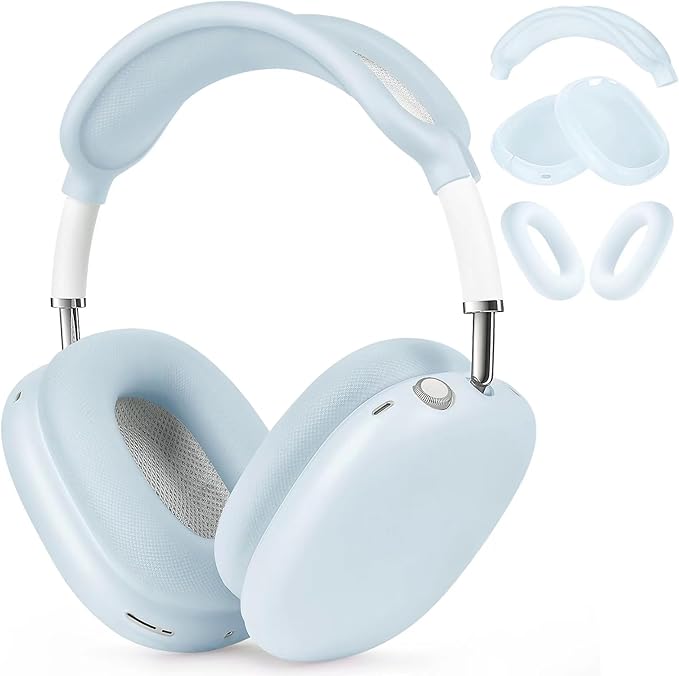 Case for Airpods Max Headphones, Ear Pad Case Cover/Ear Cups Co ver/Headband for AirPods Max (USB-C/Lightning)(2024/2020), Silicone for Apple Airpod Max, Accessories Cases(Jelly Blue)