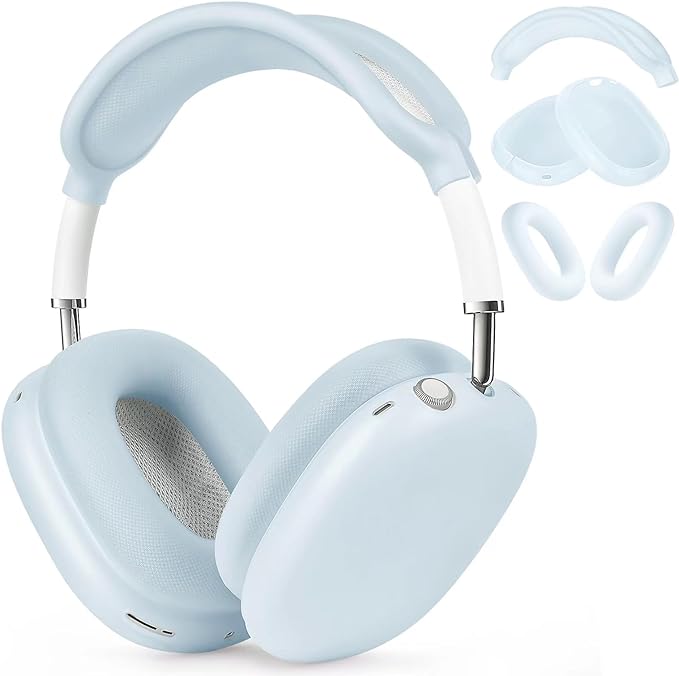 Case for Airpods Max Headphones, Ear Pad Case Cover/Ear Cups Co ver/Headband for AirPods Max (USB-C/Lightning)(2024/2020), Silicone for Apple Airpod Max, Accessories Cases(Jelly Blue)