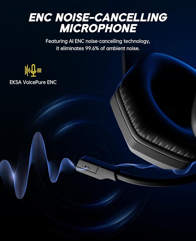 EKSA 2.4GHz Wireless Gaming Headset for PS5,PS4,PC,Switch,Mobile,Mac, Bluetooth Gaming Headphones with ENC Microphone, RGB, 20ms Latency, 120H Battery, 7.1 Surround Sound Headset, 3.5mm Audio Cable