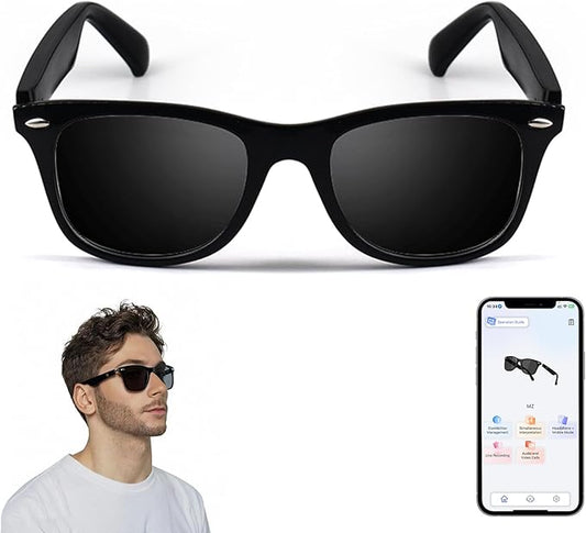 AI Translator Smart Glasses for Women Men, Bluetooth Audio Sunglasses with UV400 Polarized Lenses, Photo Translation, No Subscription，Real-Time Translation(160+Languages) for Travel Business (Black)