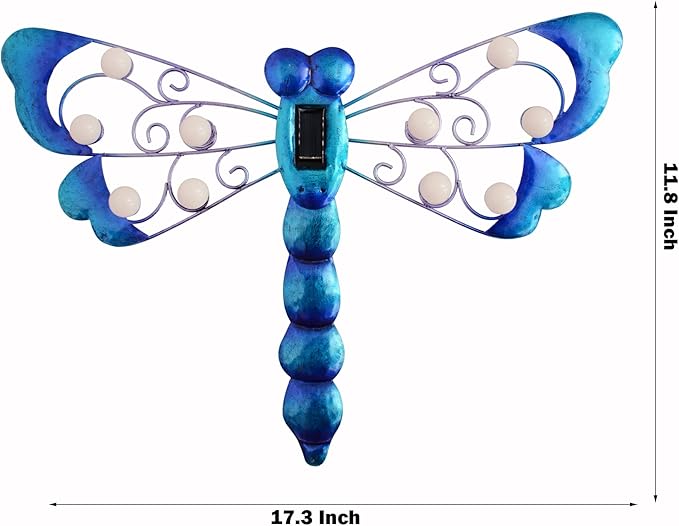 J-Fly Metal Dragonfly Outdoor Decor Solar Wall Decor Outdoor Metal Wall Art Garden Fence Decor Suitable for Garden Patio Fence Balcony Wall Decor 17 Inch