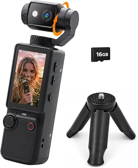 4K Vlogging Camera with Rotating Lens, Pocket Camera with 2" Screen,Black