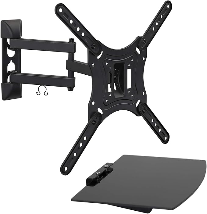 Mount-It! TV Mount with Shelf | Full Motion TV Wall Mount with Floating Entertainment Shelf for Cable Box, DVR | Single Stud Installation | Fits Televisions Up to 55 Inches, VESA 75x75mm to 400x400mm