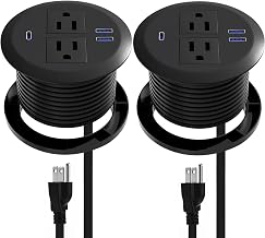 2 Pack Desktop Power Grommet,PD20W Fast Charging USB-C.3-inch Round Flush-Mount Desk Outlet,Meeoueoiu Recessed Grommet Outlet,3 USB Ports,2 AC Outlets,ETL Listed,6.5-FT Cord,Black