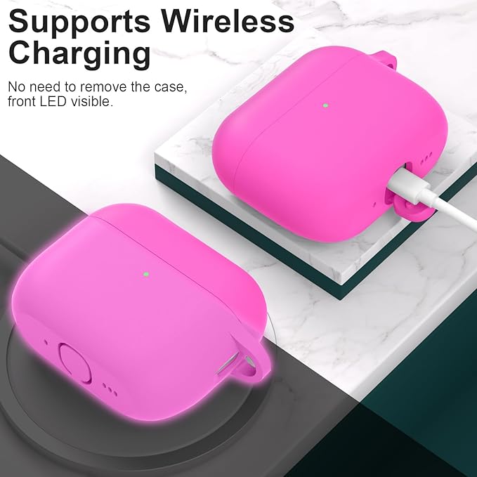 ATUAT for AirPods Pro 3 Case Cover with Cleaner, Protective Soft Silicone Skin with Keychain for Women Men for Apple AirPods Pro 3rd Generation Case(2025), Front LED Visible, Fluorescent Pink