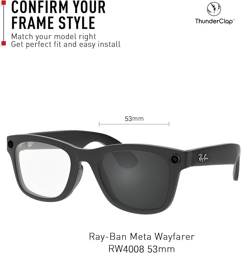 ThunderClap POLARIZED Replacement Lenses Compatible with Ray-Ban Meta Wayfarer RW4006 50mm | RW4008 53mm Smart Glasses
