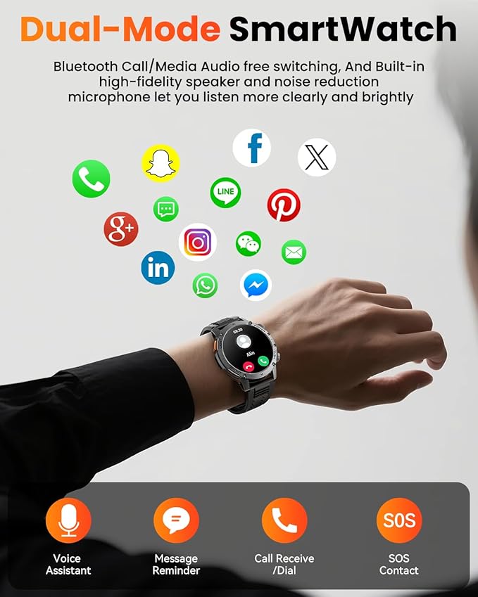 Military Smart Watches for Men, Smart Watch with 1000 mAh Battery/Answer/Dial Calls/Fitness Tracker/Flashlight/Heart Rate/Sleep Monitor/100+ Sports Mode, 1.7″ Waterproof Smartwatch for Android/iPhone