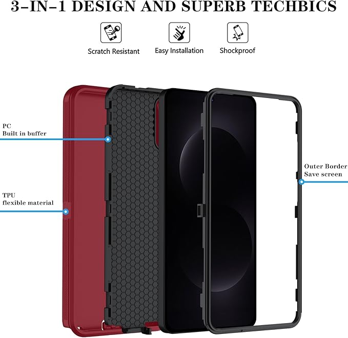 ONOLA Phone Case for Samsung Galaxy S26 Ultra Case with HD Screen Protector, Heavy Duty Shockproof & Dropproof 3-Layer Cover Phone Case for Galaxy S26 Ultra 6.9'',RedBlack