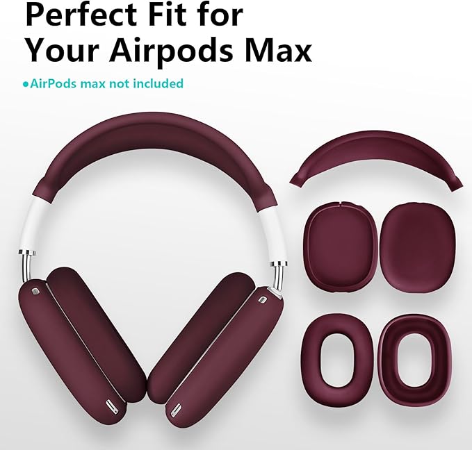 Filoto Case for Airpods Max Headphones,Ear Pad Case Cover/Ear Cups Co ver/Headband for AirPods Max(USB-C/Lightning)(2024/2020),Silicone for Apple Airpod Max,Accessories Cases(Burgundy)