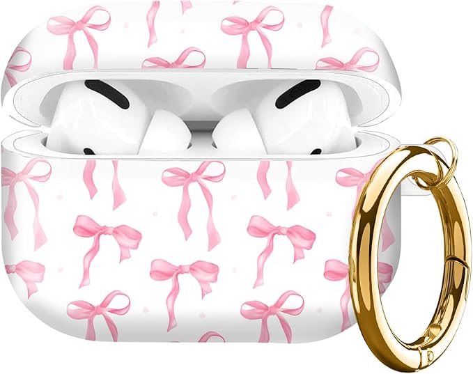 Compatible with AirPod Pro Case 2nd/1st Gen (2023/2022/2019),Shockproof Protective Cover with Keychain for Women,Cute Charging Case for Airpod Pro 2/1(Pink Bows)