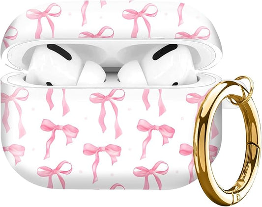 Compatible with AirPod Pro Case 2nd/1st Gen (2023/2022/2019),Shockproof Protective Cover with Keychain for Women,Cute Charging Case for Airpod Pro 2/1(Pink Bows)