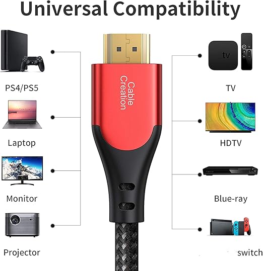 CableCreation HDMI Cable 4K@60Hz, 6ft Highly-Speed 18Gbps, 4K HDR, 3D, Grey Male to Male Braided HDMI Cord for TV, Monitor, Xbox One, PS4 and More