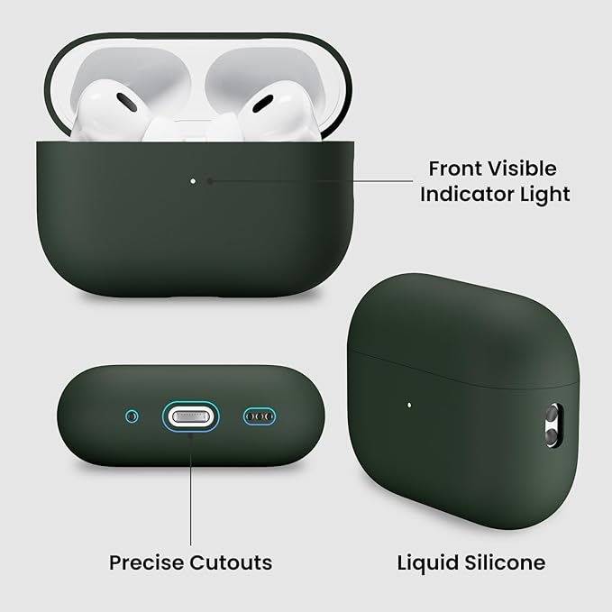 ORNARTO Compatible with AirPods Pro 2 Case 2022, Full Protective Hybrid Silicone for AirPods Pro 2nd Generation Case, Front LED Visible Skin Cover-Mystic Green