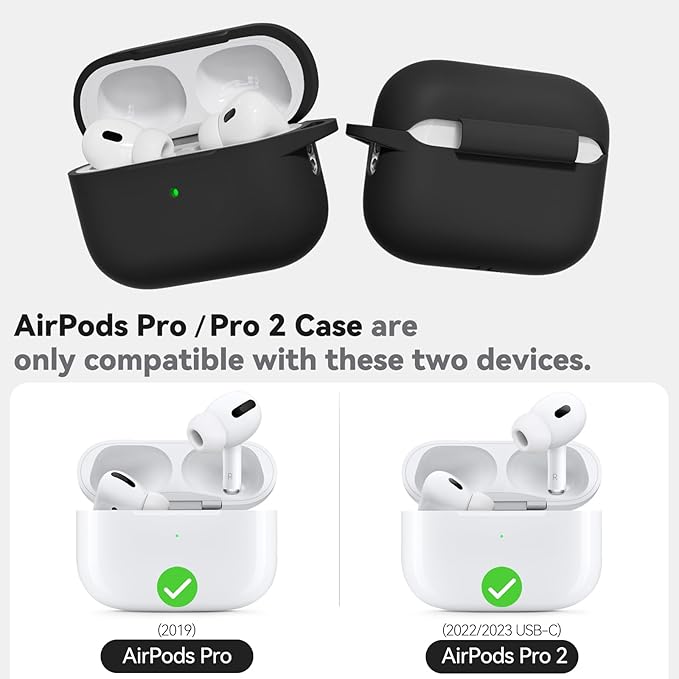 Ljusmicker for AirPods Pro Case Cover with Cleaner Kit,Soft Silicone Protective Cover for Apple AirPod Pro 2nd/1st Generation Case for Women Men,AirPods Pro 2/Pro Case Accessories with Keychain-Black | Cleaner Kit, Soft Silicone, Protective Case, for W...