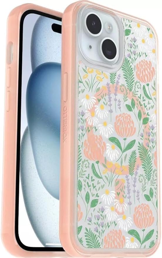 OtterBox iPhone 16e, 15, 14, 13 Symmetry Series Case - Clear/Peachy Bloom, Snaps to MagSafe, Ultra-Sleek, Raised Edges Protect Camera & Screen