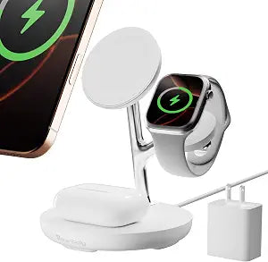 3 in 1 Wireless Charging Station for Multiple Devices Apple, Magsafe Charger Stand, Fast Magnetic Mag-Safe Wireless Charger Dock for iPhone 17-12,Watch Airpods NigntStand Charging Station