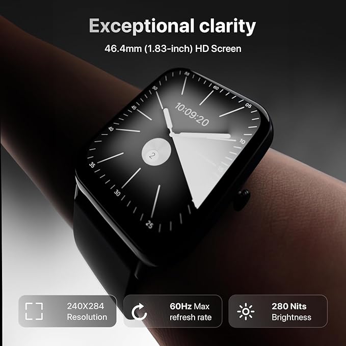 Fire-Boltt Ninja Call Pro Plus 46.48mm (1.83 inch) Smart Watch with Bluetooth Calling, AI Voice Assistance, 120 Sports Modes IP67 Rating, 240 * 280 Pixel High Resolution (Black)