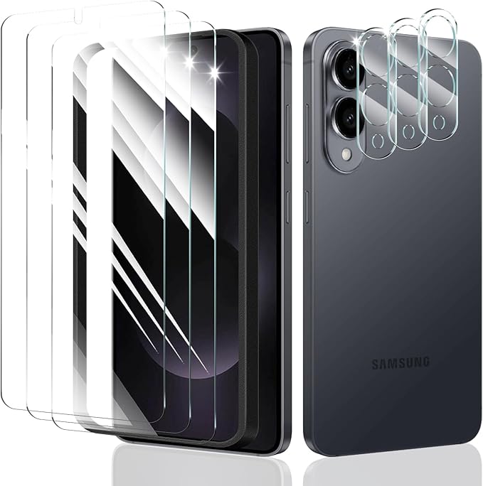 3*Screen Protector and 3*Camera Lens Protector for Samsung Galaxy S25 Edge with a Installation Alignment Aid, Double Shatterproof HD Tempered Glass Film, [9H Hardness][Anti-Shatter][Anti-Scratch]