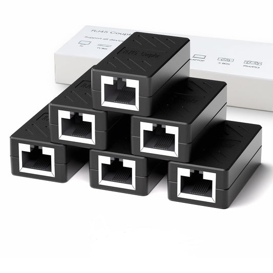 Dingsun RJ45 Coupler, Ethernet Extender for Cat7/Cat6/Cat5e/Cat5 Female to Female Ethernet Coupler Connector (6, Black)