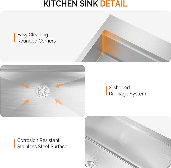 ROVSUN 30 Inch Stainless Steel Drop In, Kitchen Utility Sink, Workstation Deep Single Bowl, Integrated Ledge Multifunctional Workstation Sink Set,Silver