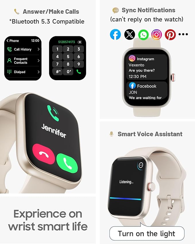 TOOBUR Smart Watch for Women, Alexa Built-in, Answer/Make Calls, 1.91" HD Screen Fitness Watch, IP68 Waterproof, 100 Sports, Heart Rate Monitor, Sleep Tracker, Smartwatch Compatible Android iOS, Beige