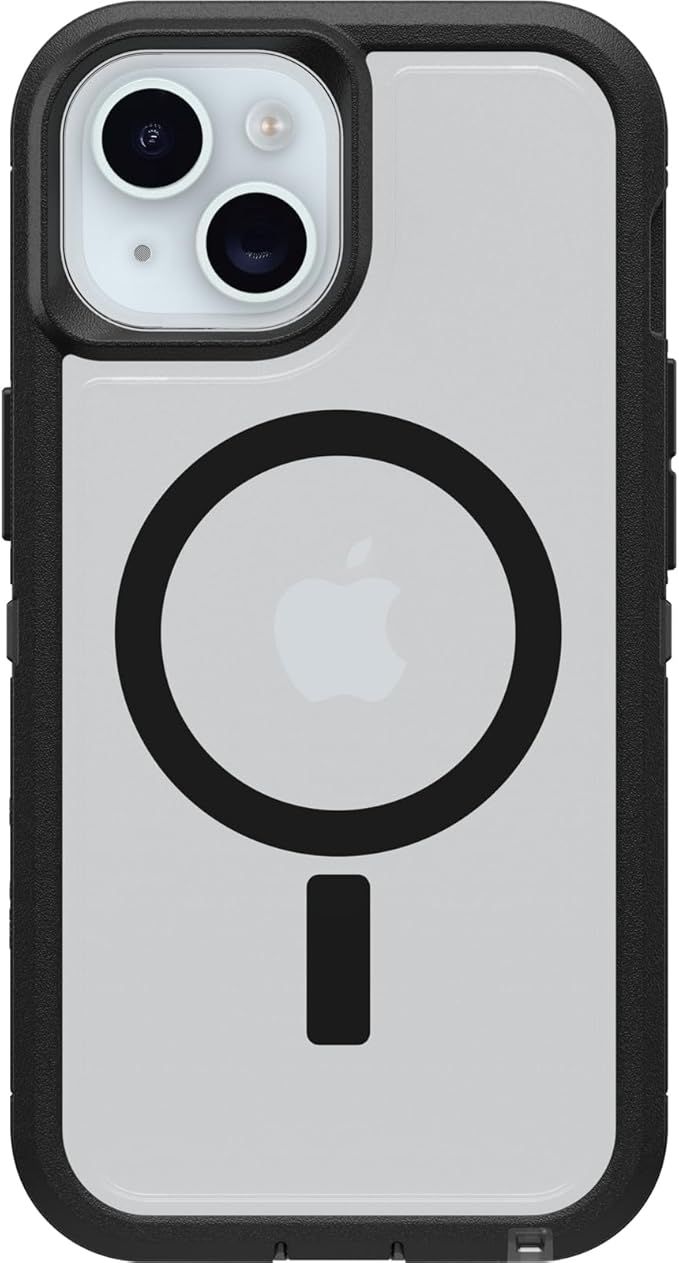 OtterBox iPhone 16e, 15, 14, & 13 Defender Series XT Clear Case - Dark Side (Black/Clear), screenless, Rugged, Snaps to MagSafe, Lanyard Attachment