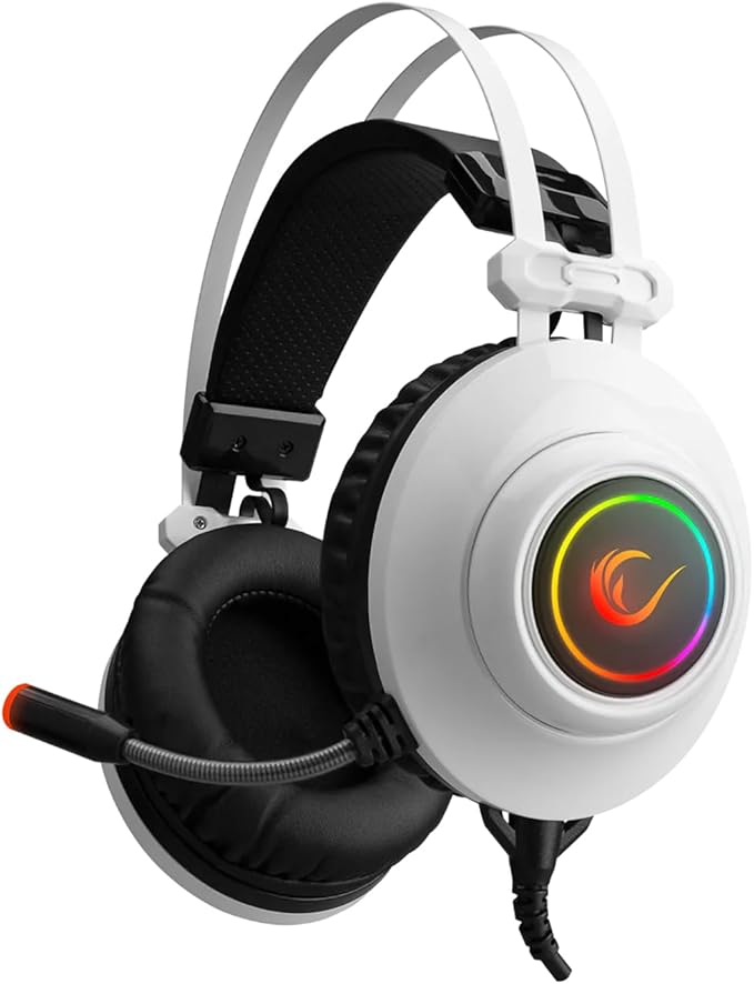 Rampage RM-K1 Pulsar 7.1 Virtual Surround Sound RGB Gaming Headset – 50mm Drivers, Flexible Microphone, Noise Isolation, Comfortable Over-Ear Design – USB Wired (White)