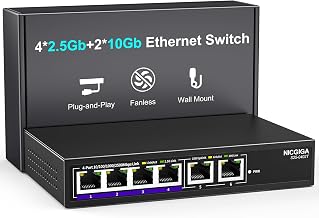 10Gbe Ethernet Switch Unmanaged with 2 x 10Gb RJ45 Ports + 4 x 2.5Gb Base-T Ports, Desktop/Wall Mount NICGIGA 6 Port 10Gbps Network Switch for Wireless AP, NAS, PC - Image 1