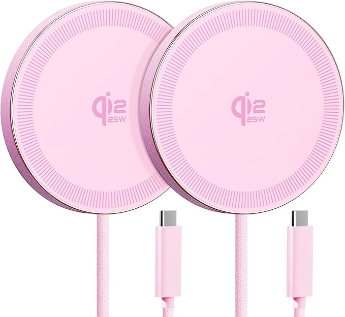 25W Qi2.2 Magnetic Wireless Charger, Fast Charging Pad for iPhone 17/16/15/14/13/12 Series & AirPods, Strong Magnet, Thin & Portable for Travel Home Office (Pink, 2Pack)