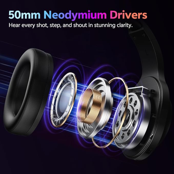 QCY Gaming Headset for PC/PS5/PS4/Switch, HEROAD V200 Over Ear Headphones, USB-C, 240Hr Battery, 7.1 Surround Sound, 2.4GHz Wireless Headphones for Multi-Platform, Bluetooth 6.0