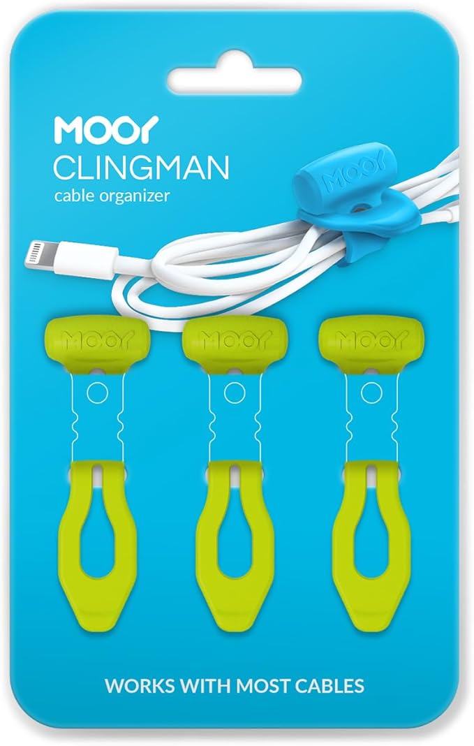 MOOY CLINGMAN Silicone Cable Organizer Set of 3 – Reusable, Colorful, Super Stretchable (Green)