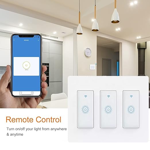 Nexete Smart Wi-Fi Wall Light Switch,Compatible with Alexa Google Assistant & IFTTT Single Pole Smart Switch 3-Pack with 3-Gang Plate