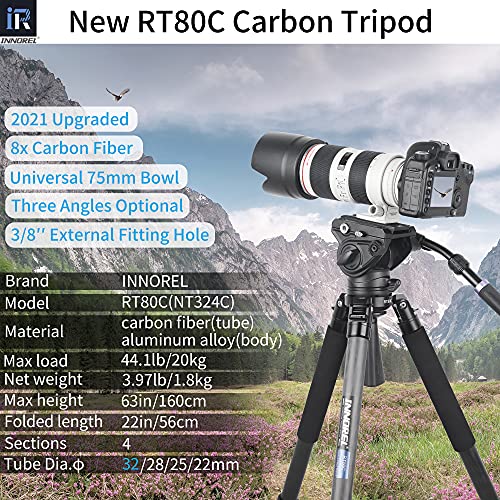 RT80C Carbon Fiber Tripod Professional Birdwatching Heavy Duty Camera 20kg max Load Bowl Tripod Birdwatching Camera Stand (Max Tube 32mm, Only Tripod)