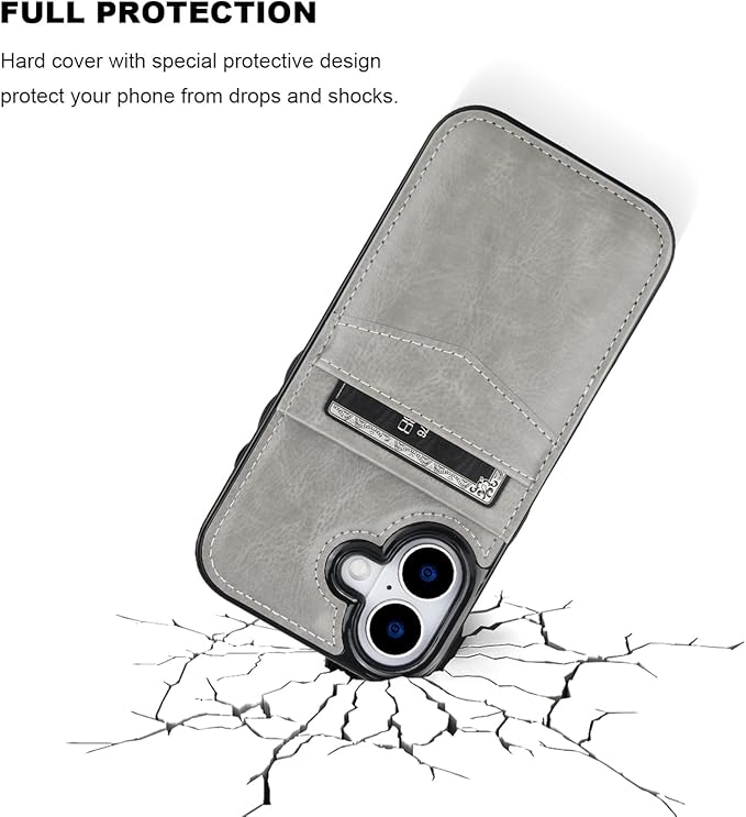 KIHUWEY Compatible with iPhone 17 Case Wallet with Credit Card Holder, Flip Premium Leather Magnetic Clasp Kickstand Heavy Duty Protective Cover for iPhone 17 6.3 Inch (Gray)