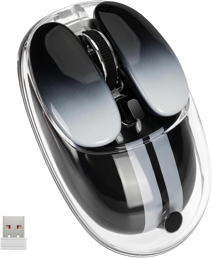 Dilter Transparent Wireless Mouse with RGB Lighting, Compact Multi-Device Bluetooth, 2.4G & Wired Computer Mouse, Rechargeable, Quiet Clicks, Cute Mice for Laptop, PC, Mac, iPad - Black Gradient - Image 8